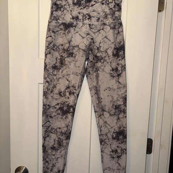 Balance Collection Pants - Balance Collection Marble Print High-Waist Track Pants in Gray and Black